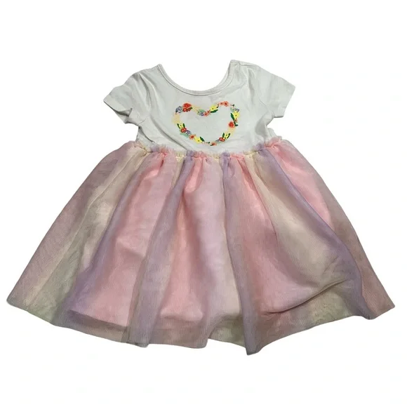 Toddler Girl Heart Tulle Dress Size 4T Pastel Rainbow Like New - Picture 2 of 4